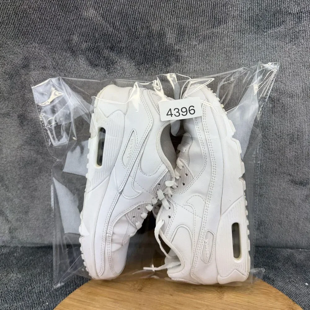 Nike Air Max 90 Shoes Boys Size 7 White Leather Athletic Sneakers CD6864-100